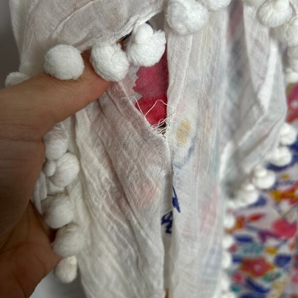 ROLLER RABBIT Swim Coverup Kaftan Womens Size XS Floral Pom Pom Boho Vacation - Picture 4 of 10